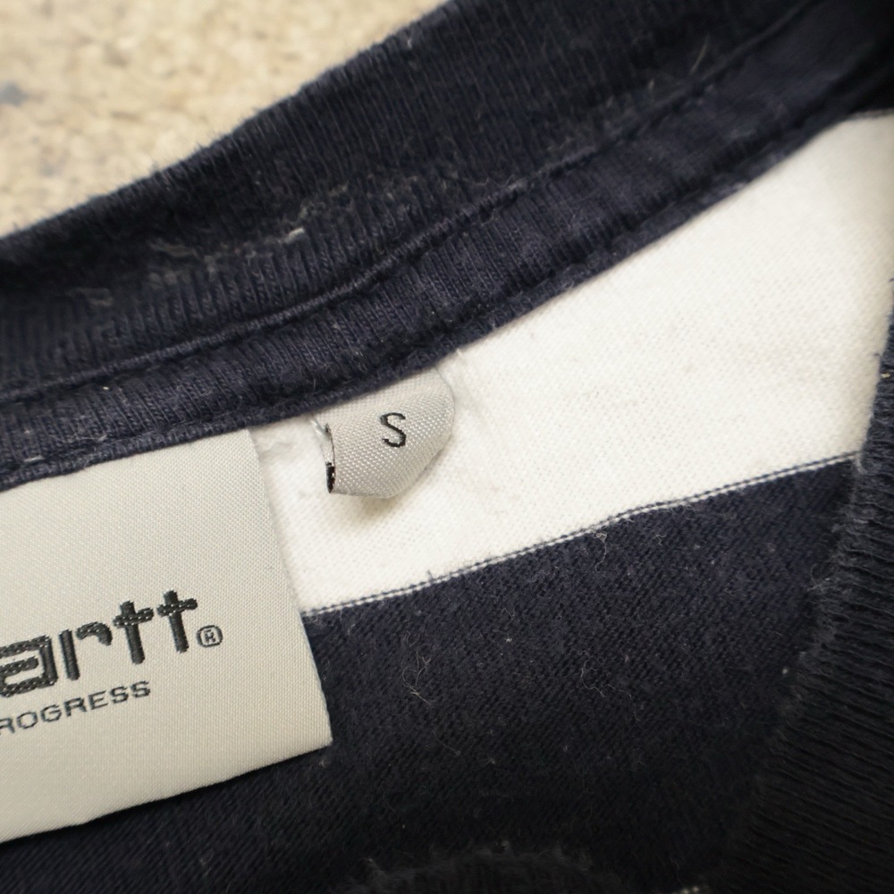 Carhartt Work In Progress L/S Barkley Pocket T-Shirt Cotton Navy White Striped S - Picture 4 of 7